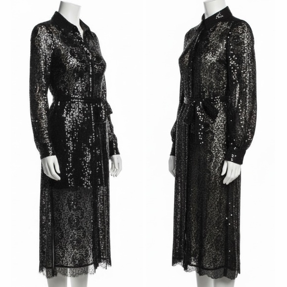 L’AGENCE Women's Frida Embellished Sequined Lace Button-Front Midi Shirtdress - Picture 13 of 16